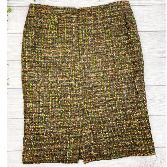 TALBOTS Ladies Brown Tweed with Leather Trim Skirt Suit 6 top 8 bottom - Picture 8 of 9